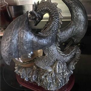 Intricate Dragon Sculpture in Silver and Black